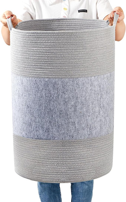 90L Jumbo Laundry Hamper,17" x 17" x 24" Extra Large Woven Laundry Basket for Blanket Storage, Tall Baby Nursery Hamper for Toys in Bedroom,Living Room Grey