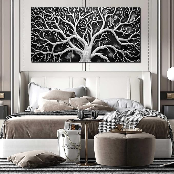 Large Canvas Wall Art Black and White Tree Picture Framed Prints Artwork Ready to Hang for Living Room Bedroom Modern Home Office Decor Size 30x60