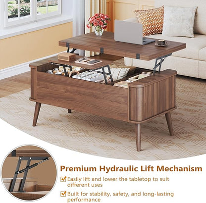 HUAHUU Lift Top Coffee Table with Storage, 40" Square Coffee Table with 3 Hidden Compartments, Modern Center Table with Lifting top, Converts to Dining Table for Living Room, Home Office, Walnut
