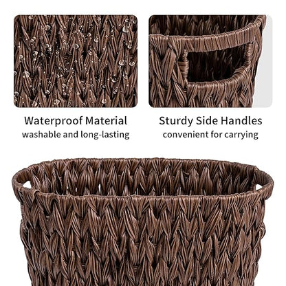 GRANNY SAYS Wicker Waste Basket, Waterproof Bathroom Trash Can, Bedroom Can, Durable Wastebasket with Handles, 19 Liters/5 Gallons