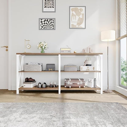 IBF Industrial Console Table, Wood and Metal Entryway Table Farmhouse White and Rustic Oak 3 Tier 63inch