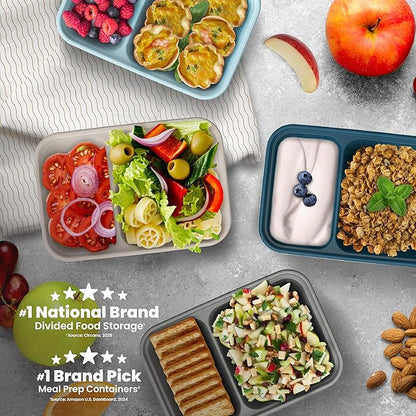 Bentgo Prep - 2-Compartment Snack Containers with Lids - Reusable, Microwaveable, Durable, PFAS & BPA-Free, Freezer and Dishwasher-Safe Meal Prep Food Storage - 10 Trays & 10 Lids (Clay)