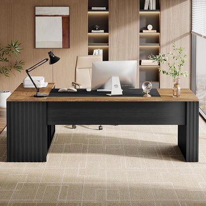 Tribesigns 78" L Shaped Executive Desk with Drawers, Large Office Computer Desk with Cabinet and Storage Shelves, Modern Business Furniture Sets Workstation for Home Office (Brown/Black)