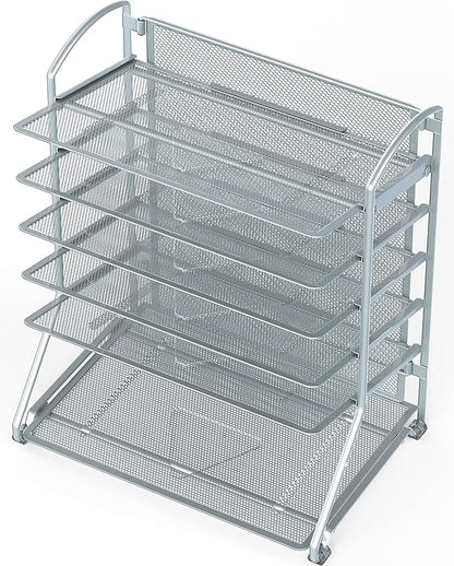 Simple Houseware 6-Tier Sliding File Organizer, Desk Letter Tray for Document and Mail Sorting, Silver