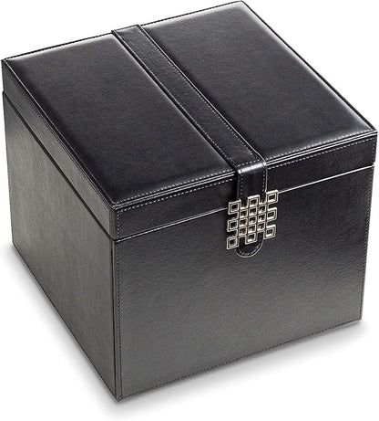 Glenor Co Earring Organizer Holder - 75 Small & 4 Large Slots Classic Jewelry Box with Drawer & Modern Closure, Mirror, 4 Trays Earrings, Ring or Chain Storage - PU Leather Case - Black