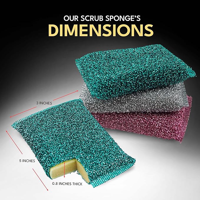 Dish Sponges for Kitchen (3 Pcs) Non-Scratch Scrub Sponges for Dishes, Pots, Pans, Glass, Stainless Steel & Nonstick Cookware–Odor-Resistant, Quick-Dry, Flexible, Durable & Reusable Cleaning Scrubbers