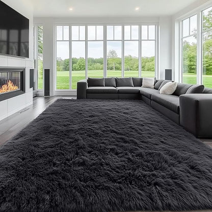 OLANLY 9x11 Machine Washable Large Area Rugs for Living Room, Bedroom, Soft Fluffy Shaggy Bedside Rug, Indoor Floor Carpet for Kids Girls and Boys, Dorms, Nursery, Home Decor Aesthetic, Black