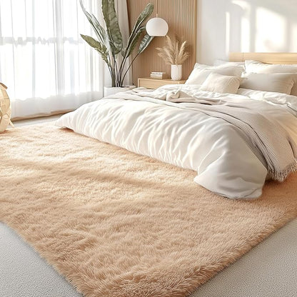 OLANLY 6x6 Area Rugs for Living Room Bedroom, Machine Washable Soft Fluffy Shaggy Bedside Rug, Indoor Floor Carpet for Kids Girls and Boys, Dorms, Nursery Rooms, Home Decor Aesthetic, Beige