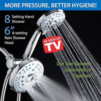 Hotel Spa AquaCare As-Seen-On-TV High Pressure Handheld & Rain 50-mode 3-way Shower Head Combo with Anti-clog Jets, 2-mode Tub & Pet Power Wash, Extra Wall Bracket, 6 ft. Hose, All Chrome Finish