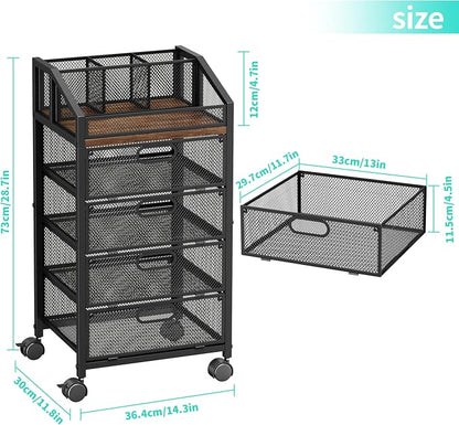 HapiRm Rolling Makeup Organizer Cart- Under Desk Vanity Storage with 4 Drawers, Floor Nail Cart Skincare Organizers Cosmetics Display Cases for Nail Polish Perfume Makeup Brush Hair Tool, Black
