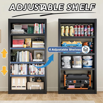 5-Tier Metal Bookshelf, 69" Tall Black Bookcase with Adjustable Shelves, Heavy Duty Deep Book Shelves, Display Storage Shelving for Living Room, Home Office, Library, Bedroom