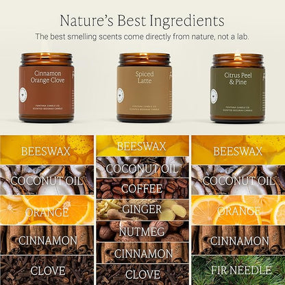 Fontana Candle Co Wood Wick Beeswax Jar Candles - 3-Jar Fall Bundle - Made with Coconut Oil & Pure Essential Oils – Clean Burn, Long Lasting and Non-Toxic Candles for Home & Room Decor