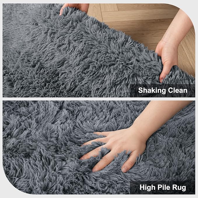 Shag Area Rugs for Bedroom Living Room,6X9 Ultra Soft Fluffy Area Rugs for Dorm,Indoor Carpet Plush Rugs for Home Decor,Dark Grey
