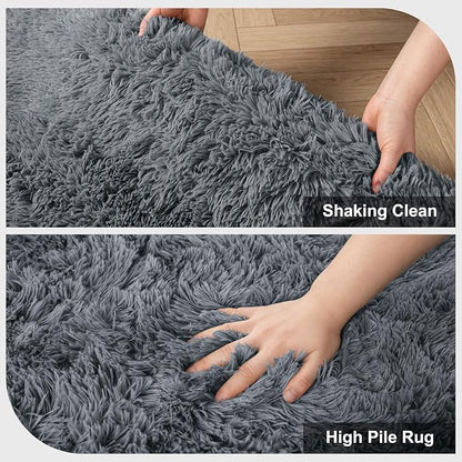 Shag Area Rugs for Bedroom Living Room,6X9 Ultra Soft Fluffy Area Rugs for Dorm,Indoor Carpet Plush Rugs for Home Decor,Dark Grey
