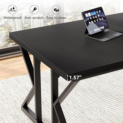 LITTLE TREE 78.7 Inch Large Executive Desk, Extra Long Computer Office Desk Workstation, Modern Simple Style Laptop Table, Sturdy Wooden Writing Workstation for Home Black