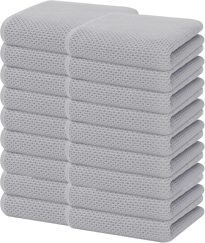 Homaxy 100% Cotton Waffle Weave Kitchen Dish Towels, Ultra Soft Absorbent Quick Drying Cleaning Towel, 13 x 28 Inches, 18-Pack, Light Gray