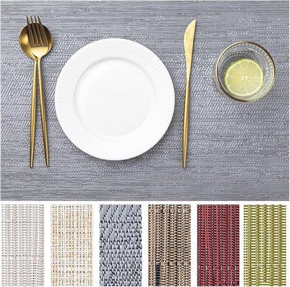 LEXMORE Placemats Vinyl/Plastic Woven Place Mats for Kitchen Table Indoor/Outdoor Washable Placemat Wipeable Dining Table Mats Set of 8(Ombre Gray)