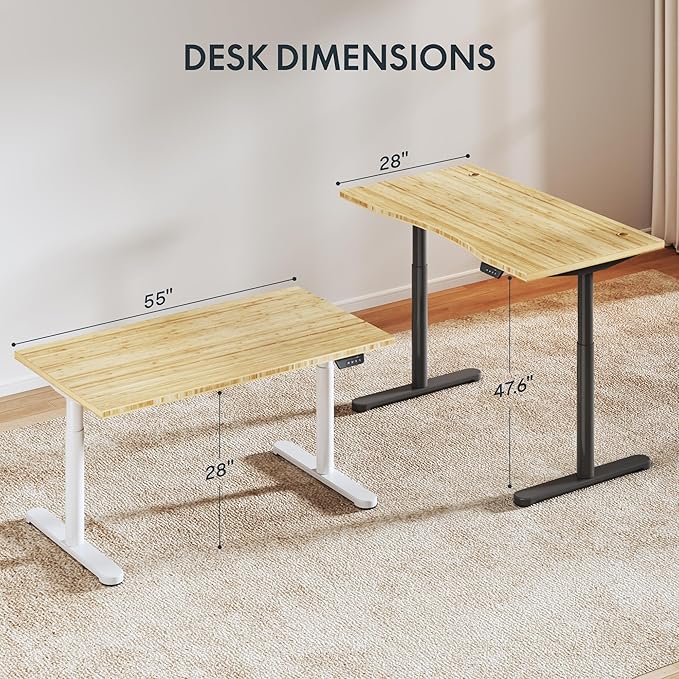 FLEXISPOT Bamboo Electric Standing Desk with Elegant Oval Legs & Curved Desktop, 55"x28" Height Adjustable Desk for Home Office & Living Spaces, Black Frame