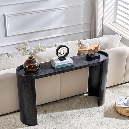 53" Console Table for Entryway, Narrow Sofa Entrance Table with Faux Mars Marble Pattern, Modern Sofa Tables with Round Raised Edge Design for Living Room, Hallway, Foyer, Home Office, Black
