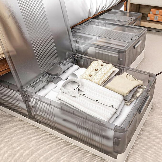 FLEXIMOUNTS 3-Pack Under Bed Storage with Wheels, 108 QT Large Collapsible & Stackable Containers, Foldable Organizer Bins for Blankets, Shoes, Books, Bedroom Closet