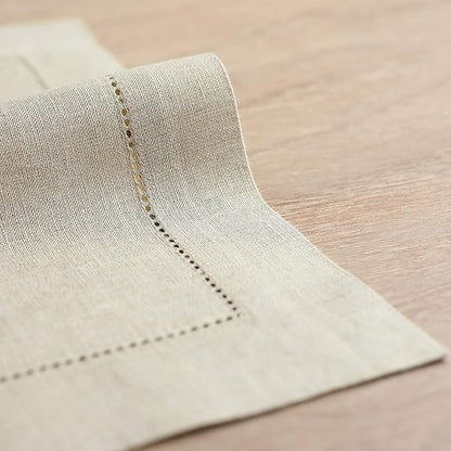 Solino Home Natural Linen Napkins Set of 6-100% Pure Linen Hemstitch Dinner Napkins 20 x 20 Inch for Spring, Easter - Classic Hemstitch