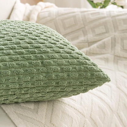 Set of 4 Sage Green Decorative Throw Pillow Covers 12x20 Inch Corduroy Pillow Covers for Bed Couch Sofa Living Room Soft Cushion Cases