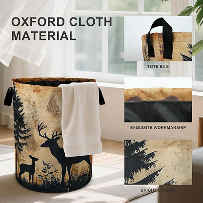 Forest Deer Laundry Basket Laundry Hamper With Handles Collapsible Laundry Baskets Storage Basket For Room Bathroom Bedroom Decor