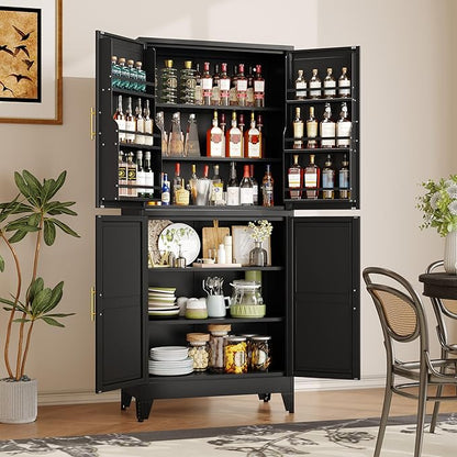 GAIOUS 74.8" Tall Metal Food Cabinet, Black Kitchen Pantry Cabinet, Storage Cabinets with 4 Door and 4 Adjustable Shelves, Steel Freestanding Cupboard for Kitchen Dining Room Living Room Bathroom