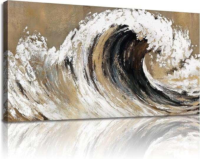 Belmrxne Coastal Wall Decor White and Gold Wall Art Personalized Artwork Poster Aesthetic Canvas Painting for Living Room Dining Room Kitchen Bedroom 12x24 Inches