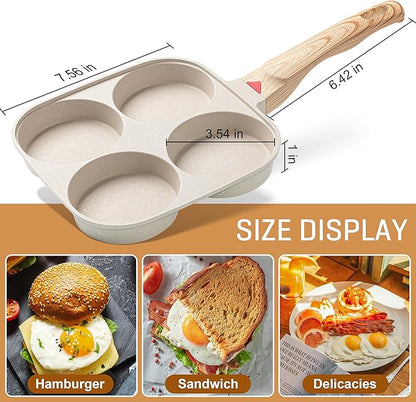 MyLifeUNIT Egg Frying Pan, 4-Cup Egg Pan Nonstick, Fried Egg Pan Skillet for Breakfast, Pancake, Hamburger, Sandwiches, Suitable for Gas Stove & Induction Cookware(White)