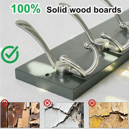 SKOLOO Creations Forest Green Solid Wood Wall Mounted Coat Rack, 5 Hooks, 16-7/8" Long - Kitchen, Mudroom, Entryway, Bathroom - Includes Mounting Hardware, Wall Coat Hanger, Towel Rack