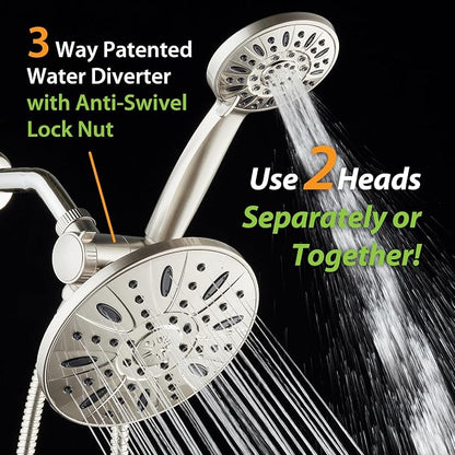 AquaDance 7" Premium High Pressure 3-Way Rainfall Combo Combines The Best of Both Worlds-Enjoy Luxurious Rain Showerhead and 6-Setting Hand Held Shower Separately or Together, Satin Nickel