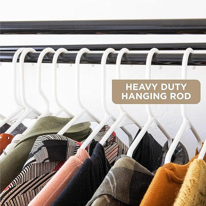 HOLDN’ STORAGE Portable Wardrobe Closet - 65 lb Large Capacity, Internal Heavy Duty Metal Rod, Zipper & Clear Window, Durable Clothes Organizer, Tool-Free Easy Assembly, Beige Canvas Cover