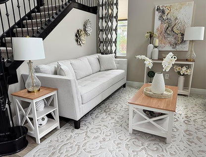 MAISON ARTS Farmhouse Coffee Table 39'', 2-Tier Coffee Table Set with Storage for Living Room, X-Frame Design Rustic Center Table, Easy Assembly, Ivory White