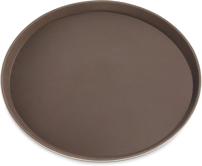 New Star Foodservice Non-Slip Tray, Plastic, Rubber Lined, Round (Brown, 18-Inch)