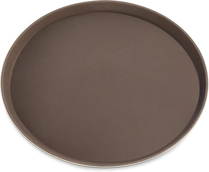 New Star Foodservice Non-Slip Tray, Plastic, Rubber Lined, Round (Brown, 18-Inch)