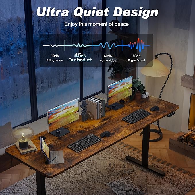 Monomi 86.6" Electric Standing Desk for Home Office - Large Adjustable Height Desk with 178 lbs Weight Capacity, 3 Memory Presets, Quiet Motor, Anti-Collision (Rustic Brown)