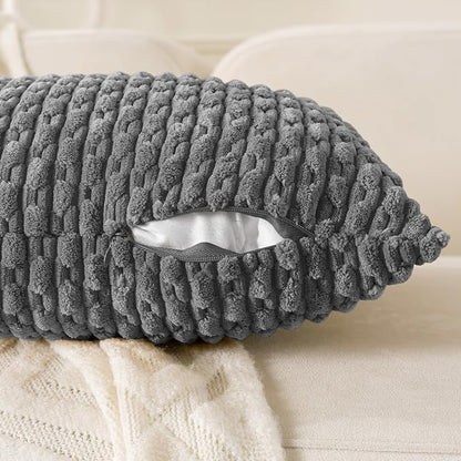 Set of 4 Dark Grey Decorative Throw Pillow Covers 12x20 Inch Corduroy Pillow Covers for Bed Couch Sofa Living Room Soft Cushion Cases