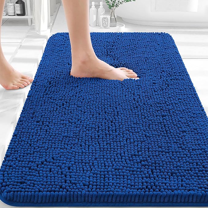 OLANLY Bathroom Rugs 32x20, Extra Soft Absorbent Chenille Bath Rugs, Rubber Backing Quick Dry, Machine Washable Bath Mats for Bathroom Floor, Tub and Shower, Home Decor Accessories, Royal Blue
