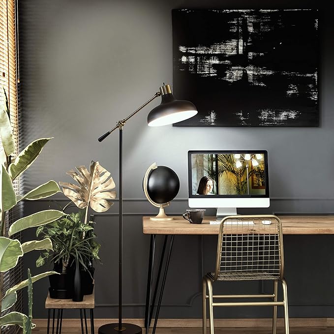 Brightech Wyatt LED Floor Lamp, Industrial Floor Lamp for Living Rooms & Offices – Charming Farmhouse Floor Lamp, Adjustable Head Standing Lamp for Bedroom Reading, Stunning Living Room Décor