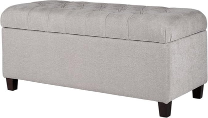 Homepop Home Decor | Tufted Ainsley Button Storage Ottoman Bench with Hinged Lid | Ottoman Bench with Storage for Living Room & Bedroom, Grey