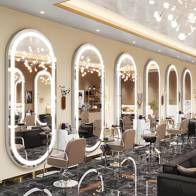FENNIO Full Length Mirror with Lights, 80" x 36" LED Full Body Mirror, Wall Mounted Hanging Mirror with Lights for Bedroom, Salon, Dimmable & 3 Color Lighting, Tempered Glass