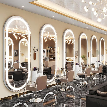 FENNIO Full Length Mirror with Lights, 80" x 36" LED Full Body Mirror, Wall Mounted Hanging Mirror with Lights for Bedroom, Salon, Dimmable & 3 Color Lighting, Tempered Glass