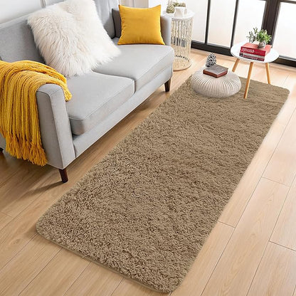 OLANLY 2x8 Machine Washable Runner Rugs for Hallway, Soft Fluffy Shaggy Bedside Rugs for Bedroom, Living Room, Indoor Floor Carpet for Kids Girls and Boys, Home Decor Aesthetic, Taupe