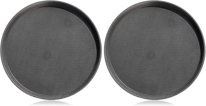 New Star Foodservice Non-Slip Tray, Plastic, Rubber Lined, Round (Black, 14-Inch) (Pack of 2)