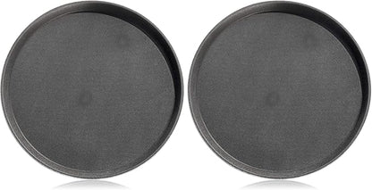 New Star Foodservice Non-Slip Tray, Plastic, Rubber Lined, Round (Black, 14-Inch) (Pack of 2)