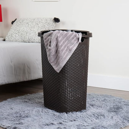 Mind Reader Slim Laundry Hamper with Lid, 60L Tall Clothes Basket, Narrow Tapered Design for Bathrooms, Closets and Laundry Rooms, Plastic, 2 Pack, Brown