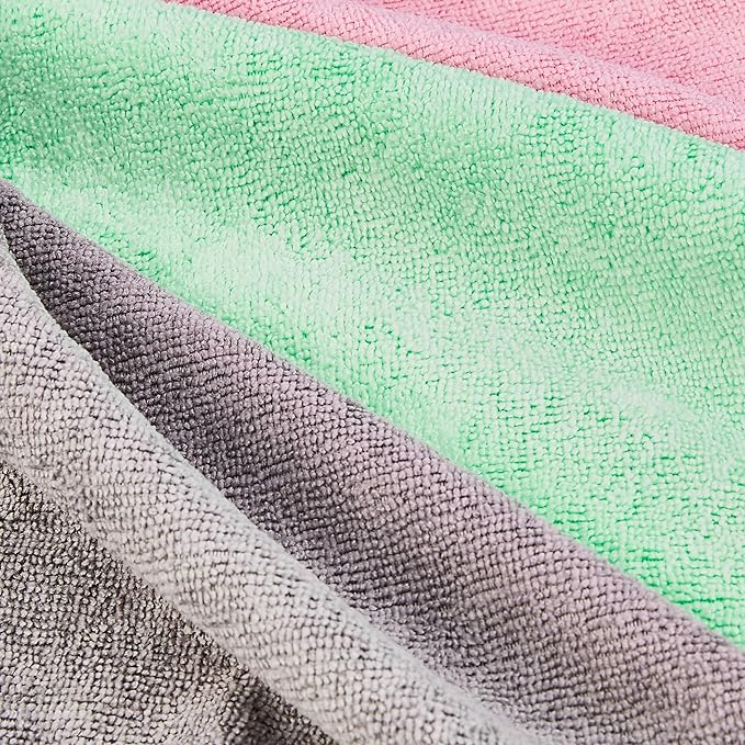 Amazon Basics Microfiber Cleaning Cloths, Ultra Absorbent, Scratch Free, Non-Abrasive, Reusable and Washable, All-Purpose, Car Detailing, 16" x 12", Green/Gray/Pink, 36-Pack