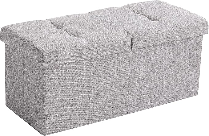 CUYOCA Storage Ottoman Bench Foldable Seat Footrest End of Bed Ottoman with Flipping Lid for Living Room, 75L, 30 inches Linen Fabric Grey