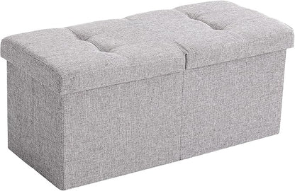 CUYOCA Storage Ottoman Bench Foldable Seat Footrest End of Bed Ottoman with Flipping Lid for Living Room, 75L, 30 inches Linen Fabric Grey